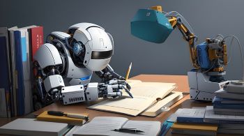 Cartoon robot studying